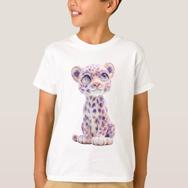 Lila Galax Fläckig Gepardunge Barn T Shirt (Framsida)