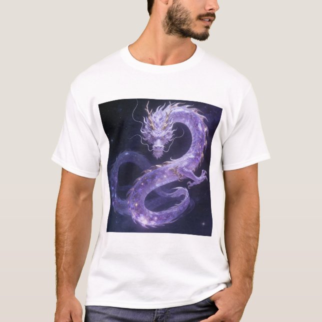 Lila Galaxdrake | Mystisk Kosmisk Drake Fantasi T Shirt (Framsida)