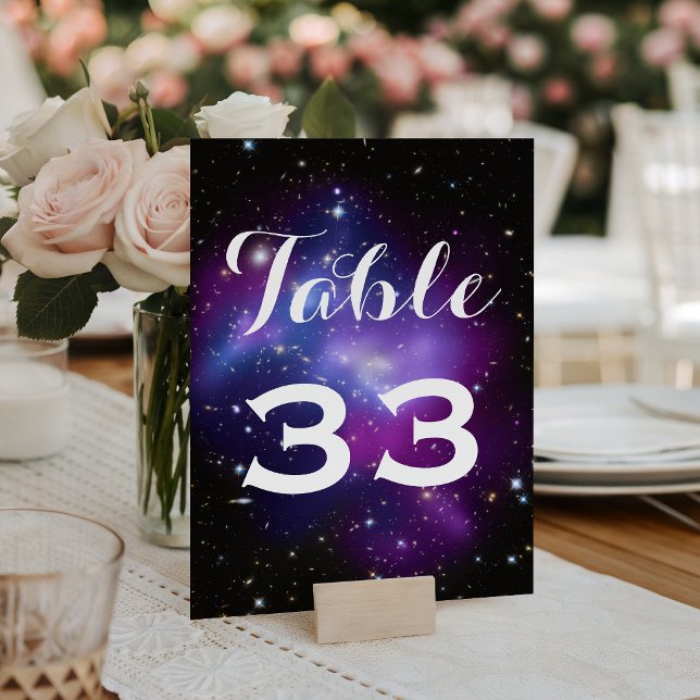 Lila Galaxhop Välkommen Bröllop Bordsnummer (Purple Galaxy Cluster Planetarium Wedding Table Number)