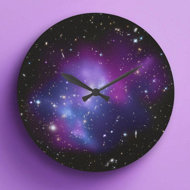 Lila galaxhopväggklocka stor klocka (Purple Galaxy Cluster Wall Clock)