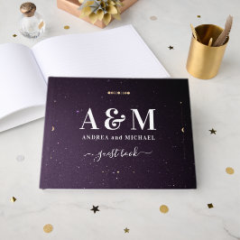 Lila Galaxy Celestial Starry Guld Måne Bröllop Gästböcker