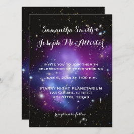 Lila Galaxy Cluster Planetarium Bröllop Inbjudningar