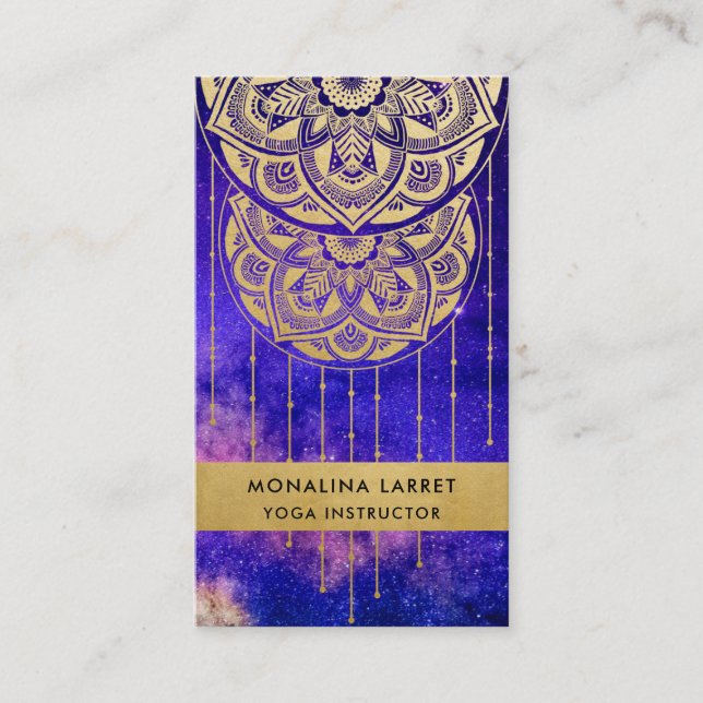 Lila Galaxy Faux Gold Foil Mandala Mönster   Visitkort (Framsida)
