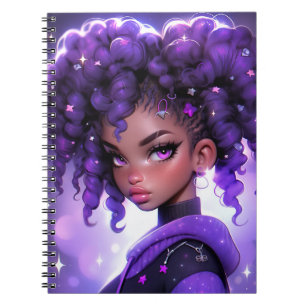 Lila Galaxy Girl med Curly Hair Anteckningsbok