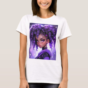 Lila Galaxy Girl med Curly Hair T Shirt