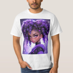 Lila Galaxy Girl med Curly Hair T Shirt