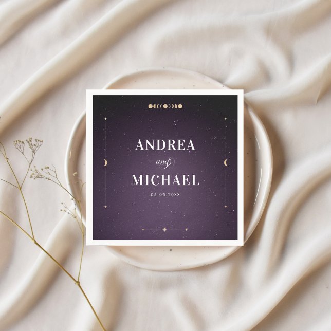 Lila Galaxy Guld Måne Celestial Bröllopsfest Pappersservett (Skapare uppladdad)