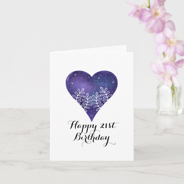 Lila Galaxy Heart 21:a födelsedag Kort (Orkide)
