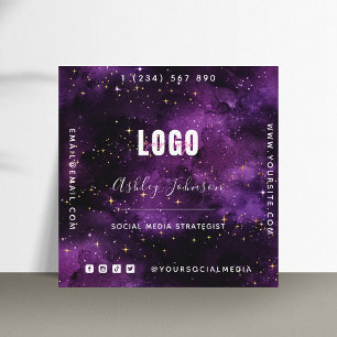 Lila Galaxy Space Sparkles QR Code & Logotyp Cosmi Fyrkantigt Visitkort