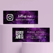Lila Galaxy Sparkles Följ Social Media QR-kod