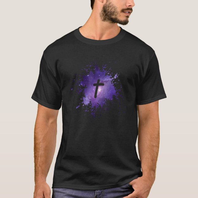 Lila Galaxy Splatter med Kor Christian Manar Wo T Shirt (Framsida)