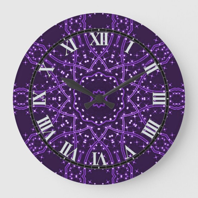 Lila Galaxy Stars Wall Clock Stor Klocka (Framsida)