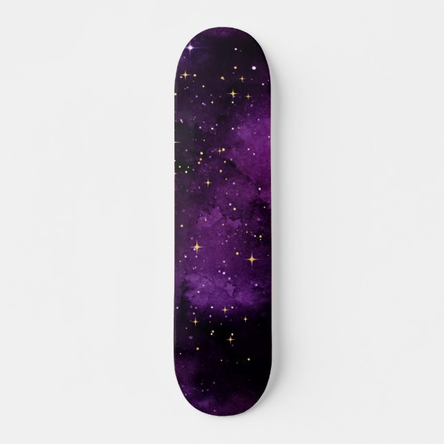 Lila Galaxy Universe Guld Stars Sparkles Cosmic Mini Skateboard Bräda 18,5 Cm (Framsida)
