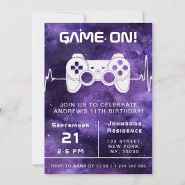 Lila Galaxy Video Game Gamer Barns födelsedag Part Inbjudningar