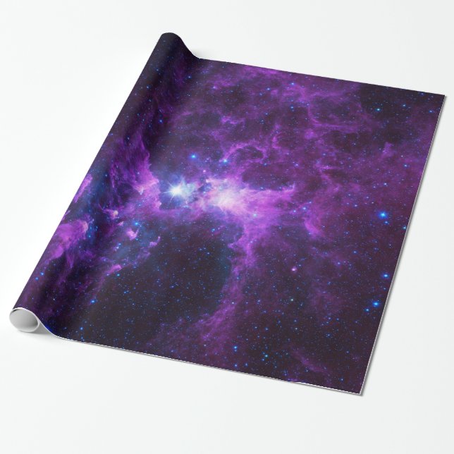 Lila Galaxy Wrapping Papper Presentpapper (Utrullad)