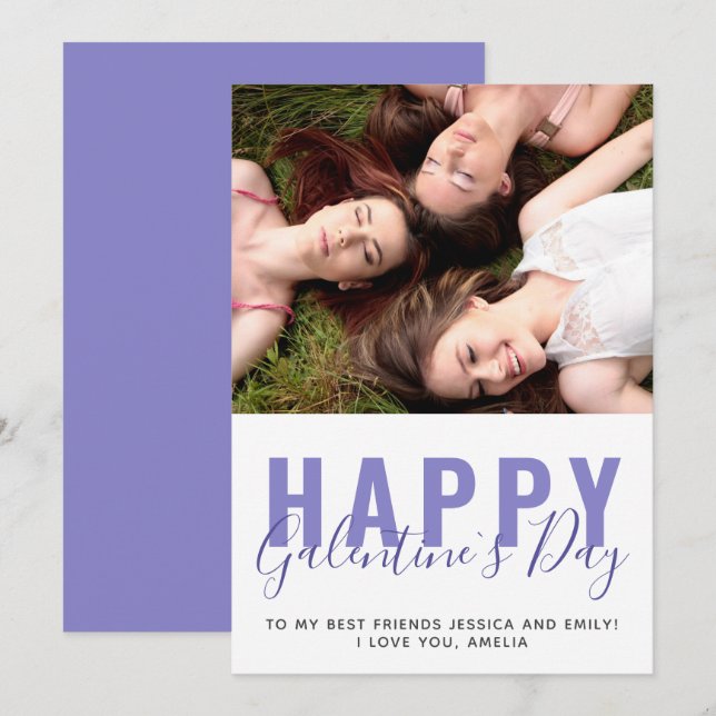 Lila Galentine`s Day Vän Foto Julkort (Fram/baksida)
