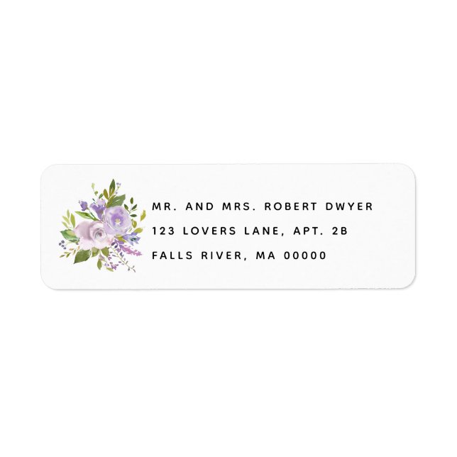 Lila Garden Bukett med rosor Simple Adress Returadress Etikett (Framsidan)