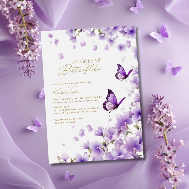 Lila Ge Me Butterflies Möhippa Inbjudningar (Skapare uppladdad)