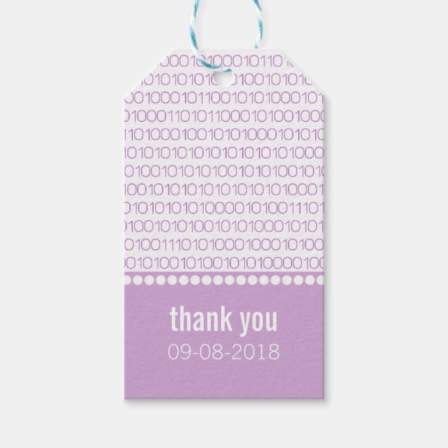 Lila Geek Chic Binary Code Gift-Märkre Presentetikett (Framsidan)