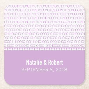Lila Geek Chic Binary Code Papper Underlägg Kvadrat