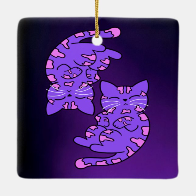 Lila Gemini Kittens Julgransprydnad Keramik (Baksida)