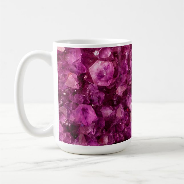 Lila Gems Bakgrund till Amethyst Quartz Crystal Kaffemugg (Vänster)