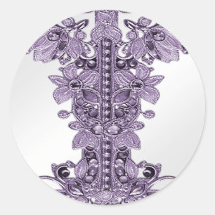 Lila Gemstone Blommigt Classic Round Sticker Runt Klistermärke