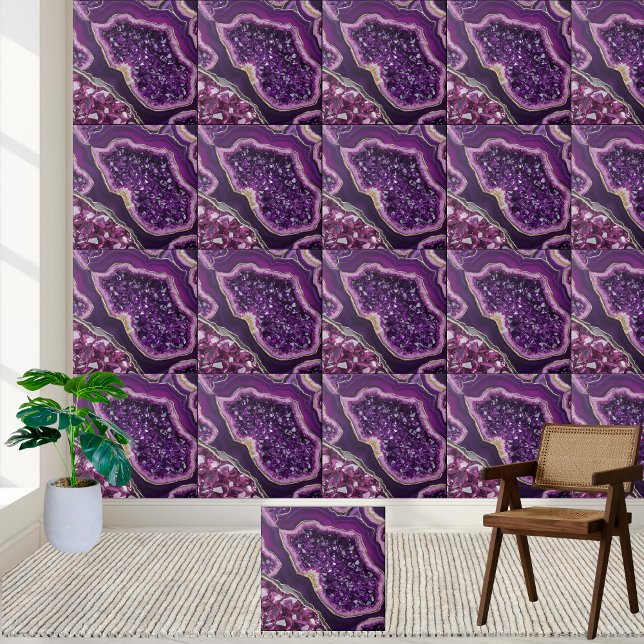 Lila Geode Crystal Tile Art Kakelplatta (Purple Geode Crystal Tile Art)