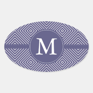 Lila Geometric Abstrakt Monogram Ovalt Klistermärke