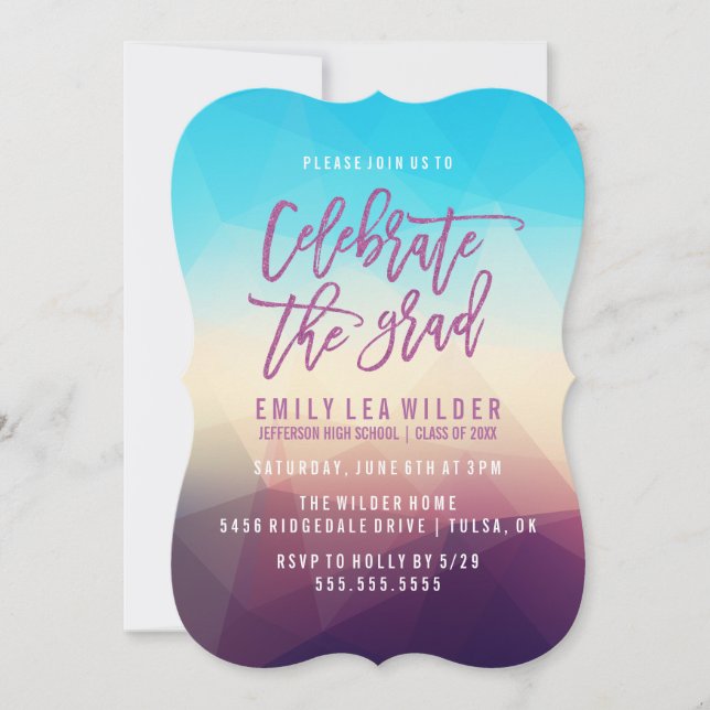 Lila Geometric | Studentfest Inbjudningar (Framsida)