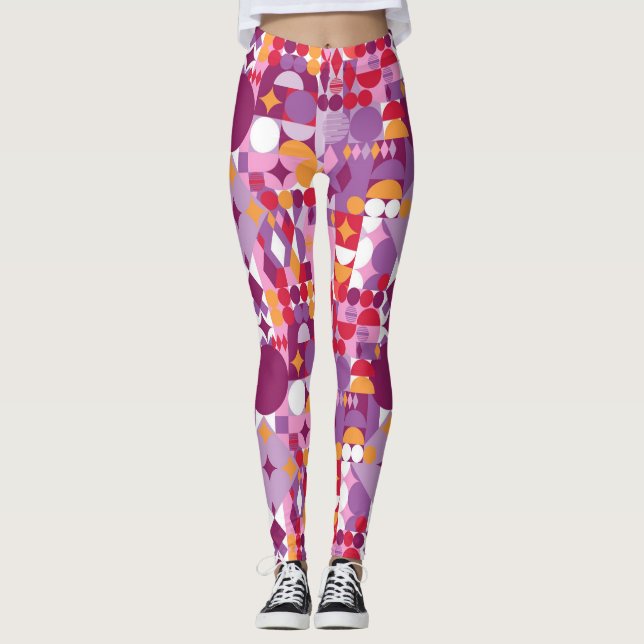 Lila geometrisk avantgardesign leggings (Framsida)