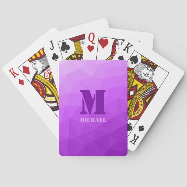 Lila geometriskt nätmönster Monogram Casinokort (Baksidan)