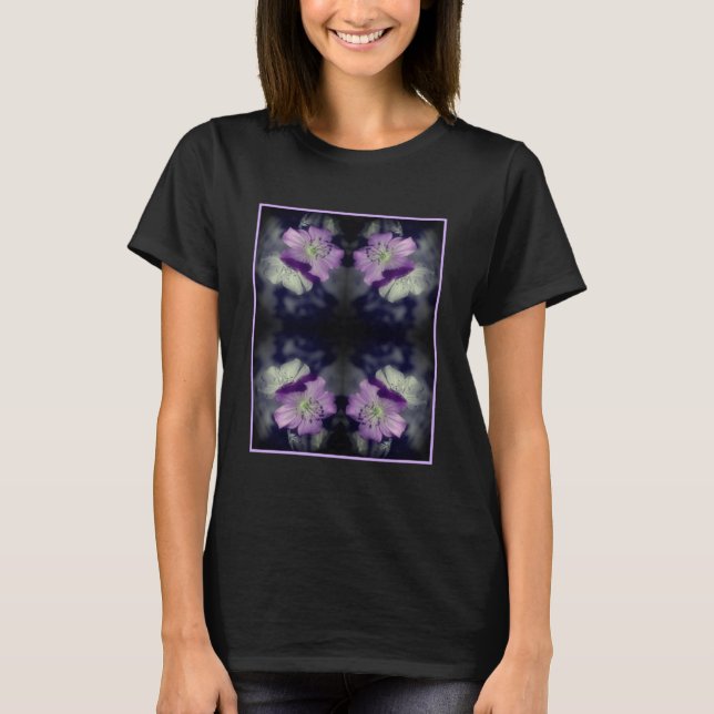 Lila Geranium Flowers Partial Färg Abstrakt T Shirt (Framsida)