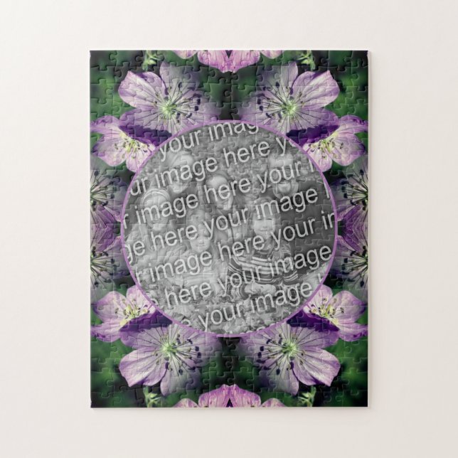 Lila Geranium Flowers Ram Lägg till ditt foto Pussel (Vertikal)