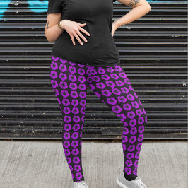 Lila Geranium på svart blommönster Leggings