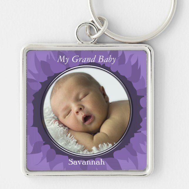 Lila Gerber Daisy Baby Foto Nyckelring (Framsidan)