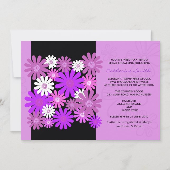 Lila Gerber Daisy Inbjudningskort för möhippan (Framsida)