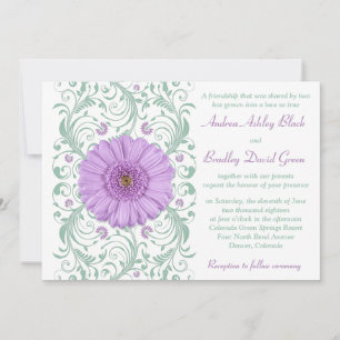 Lila Gerber Daisy Mint Blommigt Bröllop - inbjudan