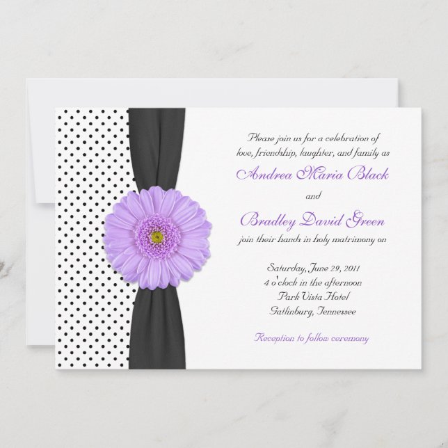 Lila Gerber Daisy Polka Dot Wedding bjudande in Inbjudningar (Framsida)