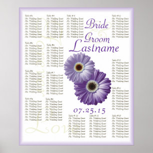 Lila Gerbera Daisy Bröllop Guest Seittdiagram för Poster
