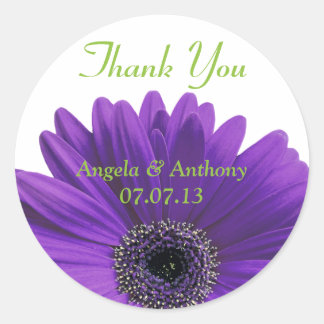 Lila Gerbera Daisy Tack Wedding Stickers Runt Klistermärke