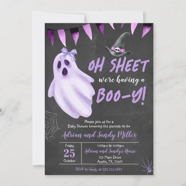 Lila Ghost Halloween Baby Shower-inbjudan Inbjudningar (Framsida)