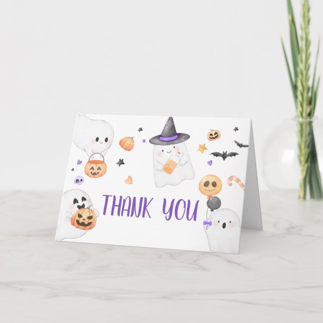 Lila Ghost Halloween Little Boo Baby Shower Tack Kort (Framsida)
