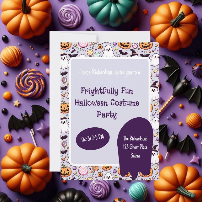 Lila Ghost Kids inbjudan till Halloween fest (Skapare uppladdad)