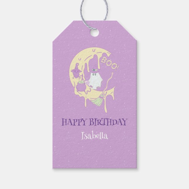 Lila Ghost Spooky One First Birthday Halloween Presentetikett (Framsidan)