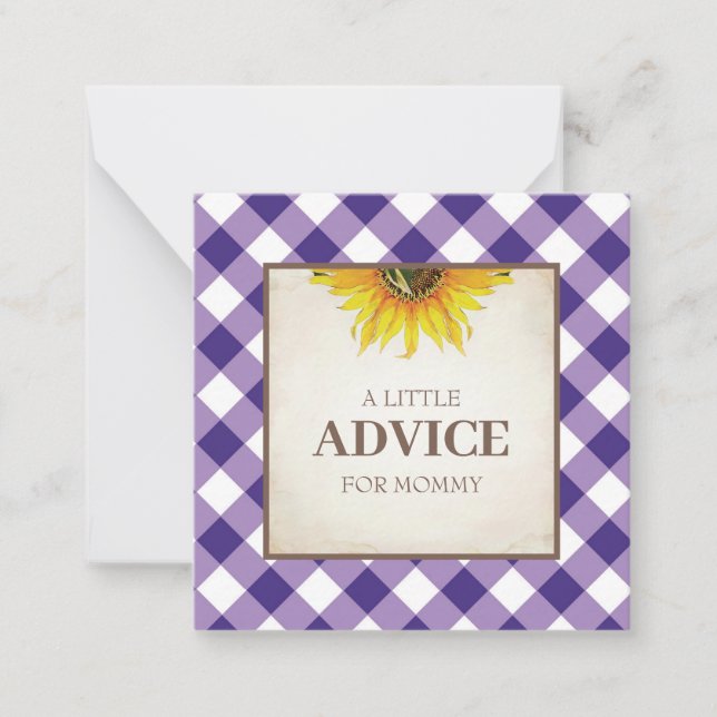 Lila Gingham Advice for Mamma Shower Insert Anteckningskort (Framsida)