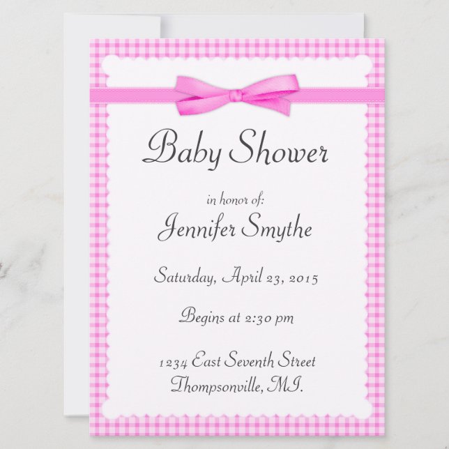 Lila Gingham Baby Shower-inbjudningar Inbjudningar (Framsida)