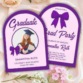 Lila Gingham-band-båge Foto Examenstårt-fest Inbjudningar