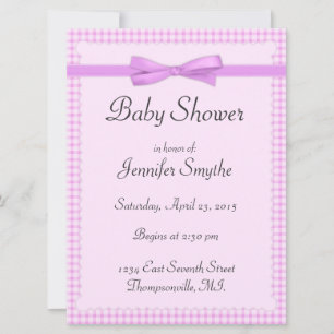 Lila Gingham Bebis Shower Inbjudningar
