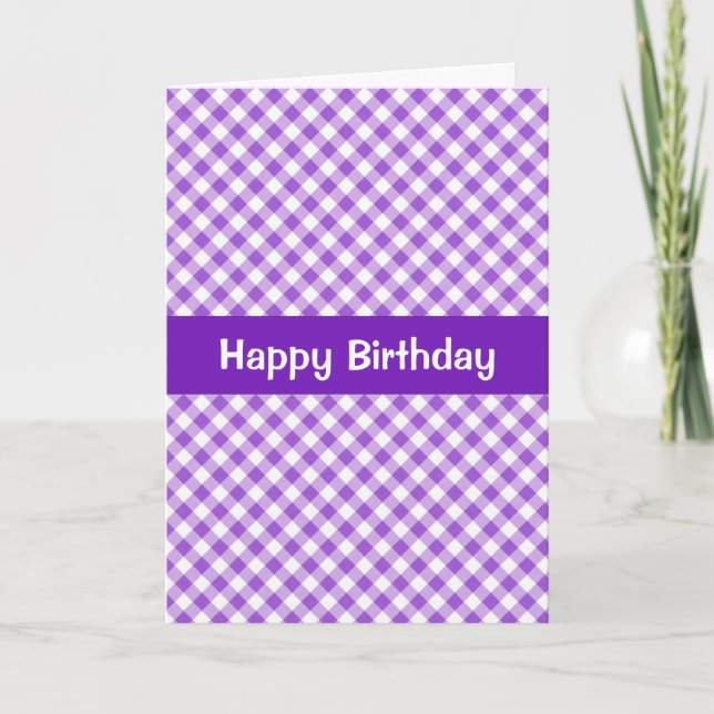 Lila Gingham Birthday Card Kort (Framsida)